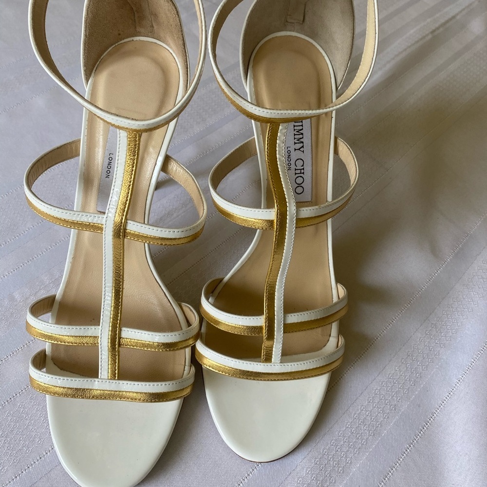 Jimmy Choo White & Gold High Heels - Picture 2 of 11